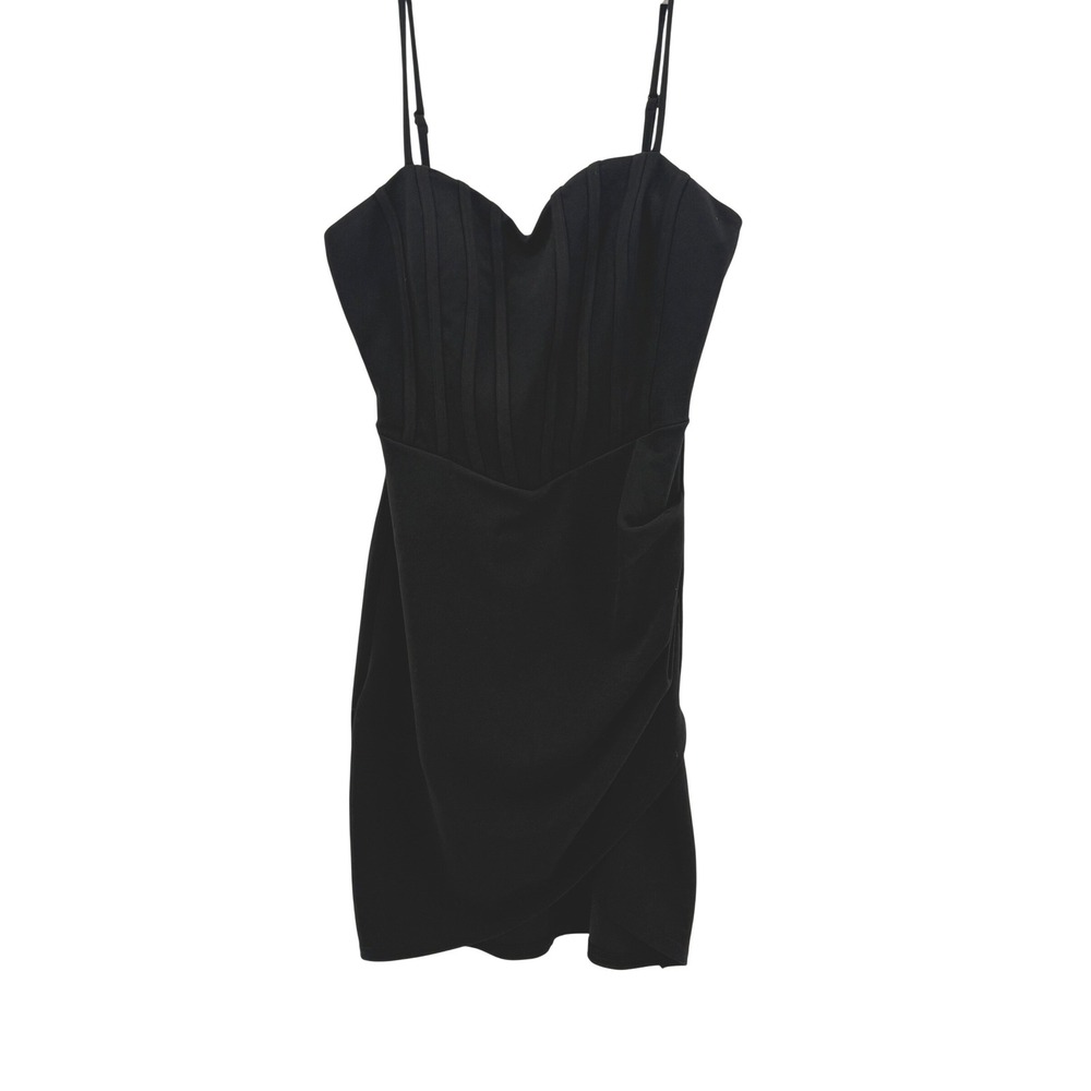 Privy Corset Pintuck Womens Tulip Wrap Mini Dress Medium‎ Black
